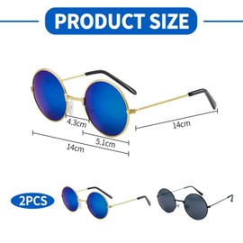 HDGSAFD Pack of 2 Adult Glasses, Round Sunglasses, Retro Metal Sunglasses, Outdoor Safety Glasses, Classic Sunglasses, black