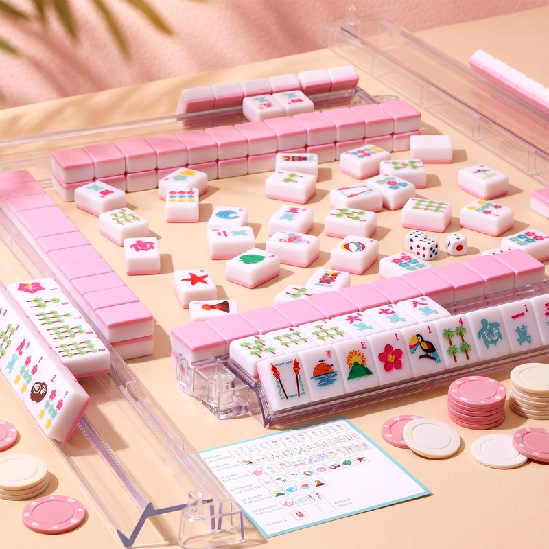 Silipull American Mahjong Tile Set, 160 Pcs 1.2'' Pink Engraved
