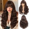 Brown Wavy Wig with Bangs for Women, 26 Inch Long