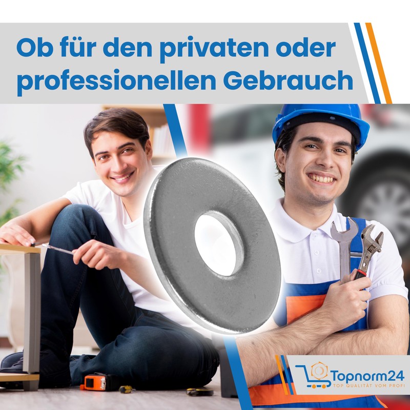Topnorm24 Unterlegscheiben Edelstahl M6-10 Stck V2A Karosseriescheiben, rostfreie breite U-