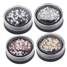 OATIPHO 4pcs White Pearl Nail Art Beads Set Imitation Pearls and Steel Beads for DIY Manicure Decorations for Women and Girls Nail Designs