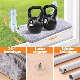 Duscdesp Cat Hammock Window Lounger for Cats, Foldable Cat Hammock Cat Bed Window Cat Lounger with Strong Suction Cups Window Seats Window Sill with Washable Double-Sided Fabric Padding