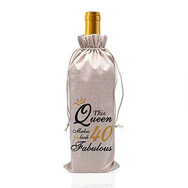 40th Birthday Gift for Women-40th Birthday Decoration for Her-Decorative Wine Bag with Cute Quote for 40th Women-Ideal 40th Birthday Decoration Kit for Best Friends,Wife,Mom,and Sisters(Black gold)