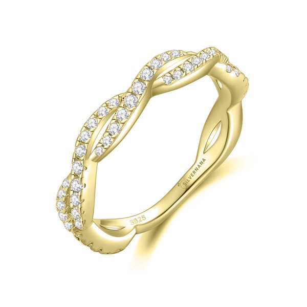 SILVERNANA Moissanite Wedding Band Sterling Silver with 18K Yellow Gold
