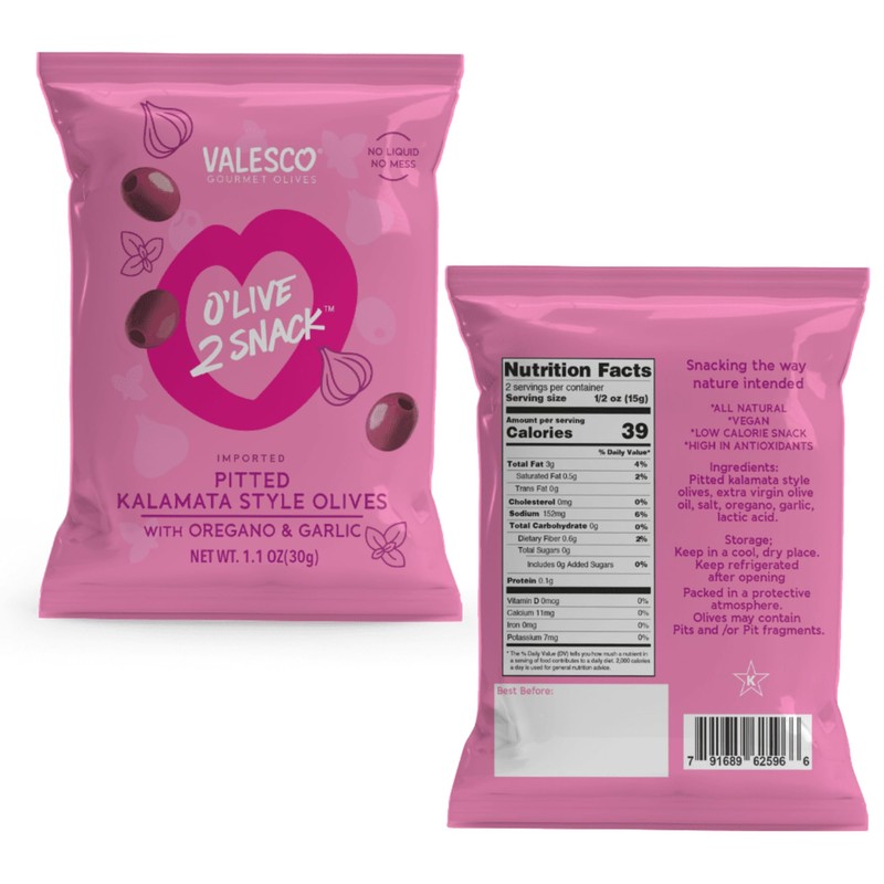 Valesco, O'Live 2 Snack Pitted Olives Variety Pack, 6 Flavors,