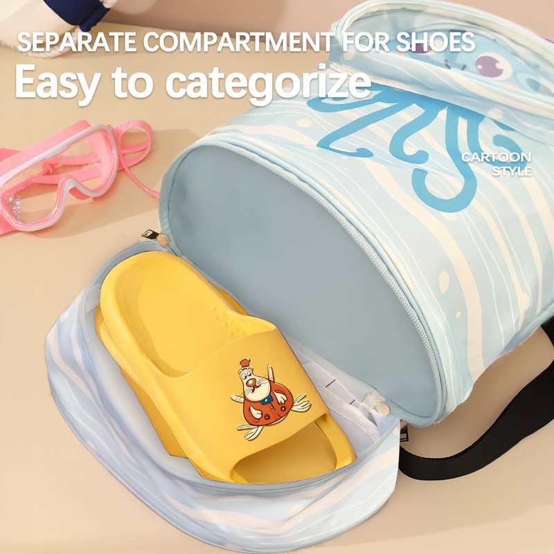 Kids Swimming Bag，Double-Layer Swimming Bag Kids ，Waterproof Compartment Design，Dry and