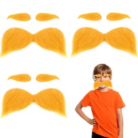 Kavoc Orange Mustache and Eyebrows for Kids Self Adhesive Fake Beard for Boys Girls World Book Day Elf Dress Up (Style2)