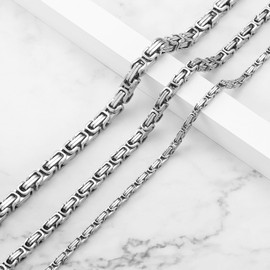 RWQIAN Men's Byzantine Chain Necklace Men's Viking Necklace Byzantine Plate Chain Stainless Steel Silver/Black/Gold 50-70 cm, Stainless Steel