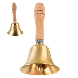 Solid Brass Call Bell, Golden Hand Bell with Wooden Handle, Classic Hand Bell, Multifunctional Hand Bell, Super Loud Hand Bell for Wedding, Office, Dinner, Hotel Service, Meditation Prayer