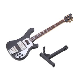 Glomora Mini Guitar, Miniature E Bass Model Black Fine Craftsmanship, Decorative Gift with Stand and Case