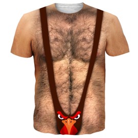 Fake Muscle Shirts Mens 6 Pack Abs Tshirts Hairy Chest Body Shirt Unisex 3D Ugly Party Rave Gift Cool Costumes Tan Tees for Male Guys Cosplay Clothes Tees X-Large