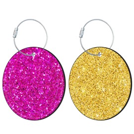 iapodiad Round Cute Luggage Tags 2 Pack Glitter Print Creative Baggage Tags,Cruise Travel Baggage Suitcases Tag with Stainless Steel Loop ID Tag Privacy Flap