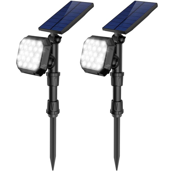 ROSHWEY Solar Lights Outdoor, 22 LED 700 Lumens Bright Solar Powered Flood Lights Waterproof Spotlight Outside Lights for Garden, Driveway, Pathway, Walkway - Cool White, 2 Pack