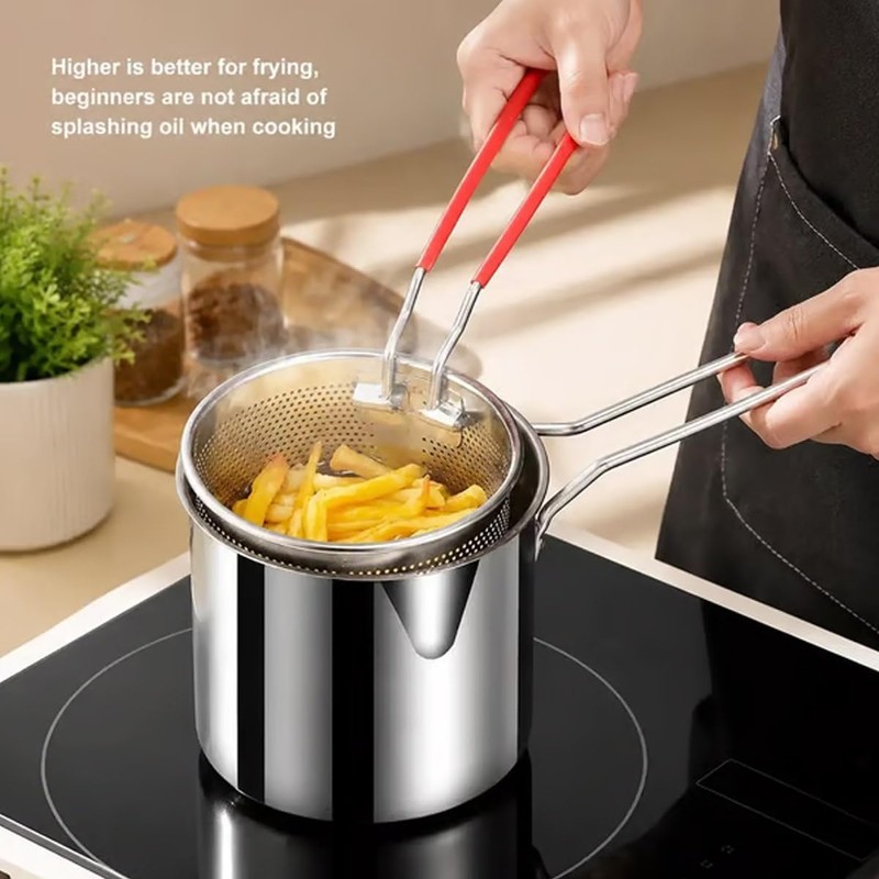 Compact Fry Pot with Filter Basket, Oil Filter Pot with
