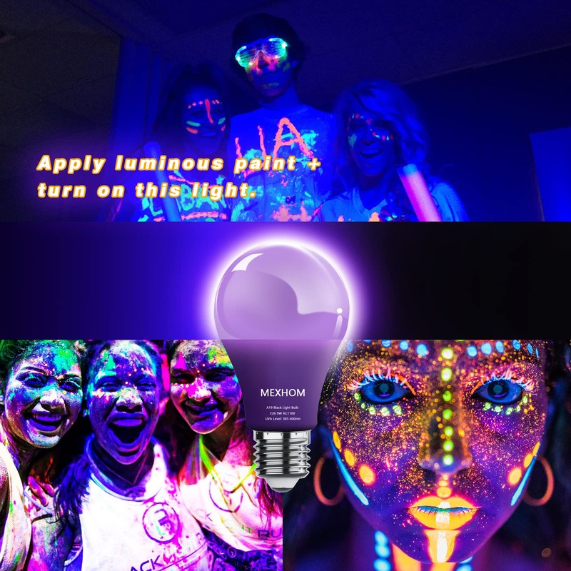 mfxmf 4 Pack A19 LED Black Light Bulbs,9W (100W Equivalent)