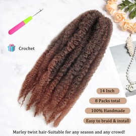 TUVOJALE Marley Twist Braiding Hair 14 inch Afro Kinky Curly Crochet Braids 8 Packs Cuban Twist Crochet Braids Synthetic Low Maintenance Skin-Friendly Marley Hair Extensions(T30, Packs of 8)
