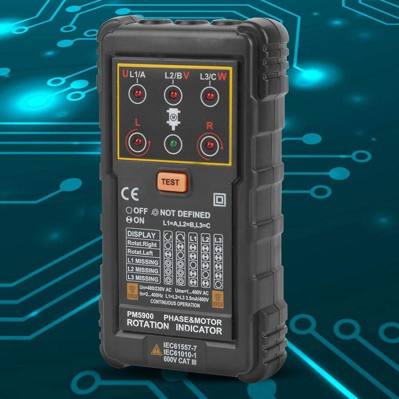Motor Rotation Tester, PM5900 Portable Handheld Three Phase Motor Rotation