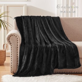 Exclusivo Mezcla Extra Large Fleece Throw Blanket for Couch, Sofa and Bed, 300GSM Super Soft Blankets and Warm Throws, Cozy, Plush, Lightweight (50x70 inches, Black)