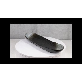 Ebros Gift Pack Of 3 Charcoal Grey Tone Hakumu Wavy Oblong Long Serving Platter 13.25"L