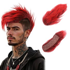 H&Bwig Men's Punk Mohawk Spiky Wig - Red/Black & Multicolor Synthetic Hair for Halloween, Cosplay, Christmas & Anime Parties