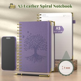 Smarpau A5 Spiral Notebook, 240 Pages Hardcover Journals for Women with 100gsm No Bleed Paper, PU Leather Notepad for Work School Office, 14.5 x 21cm - Purple