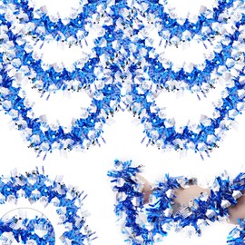 50 Ft Blue Tinsel Garlands Christmas Tree Decorations, Thick Thin Metallic Streamers Xmas 15 Meters Christmas Tinsel Garland,Garland for Indoor&Outdoor Decor (Blue)