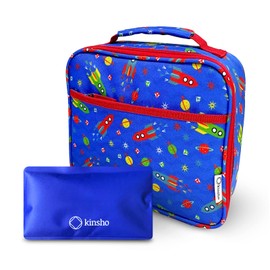 kinsho Lunch Box for Boys Kids with Ice Pack, Insulated Bag for Toddler Daycare Pre-School Kindergarten, Container Boxes for Small Kid Snacks Lunches (Blue Space Rockets)