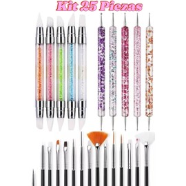 Kit 25 Piezas Pinceles , 5 Punteros Para Arte De Las Uñas,5 Pinceles Silicon,15 Pinceles Profesional Mano Alzada Decoracion Uñas,Pinceles para Delineador De Uñas, Esmalte De Gel, Bolígrafo para Diseño De Uñas, Punteado De Uñas, Dibujo.