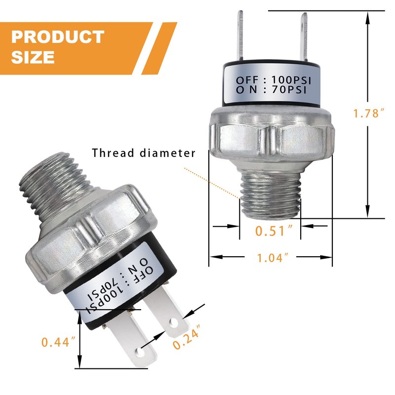 mankk White 70-100 PSI Air Pressure Switch,1/4"NPT Thread 24V 12V