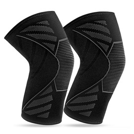 360 RELIEF - 1 Pair Knee Support for Women & Men, Compression Knee Sleeves for Sports, Running, Squats, and Workouts, Flexible & Comfortable Fit, Large, Black/Grey + Laundry Bag