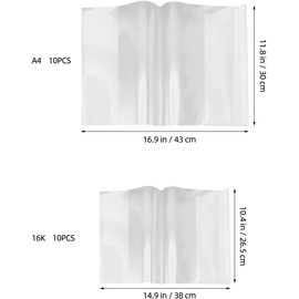 Tofficu 20 Piezas Forros para Libros Transparentes (10x A4 y 10x 16K/Carta), Fundas de Plástico Protector de Libros y Cuadernos Escolares, Cubierta Resistente al Agua y Desgaste