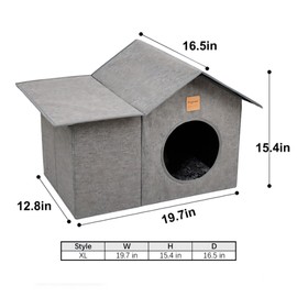 Outdoor Cat House for Winter,Weatherproof Cat Houses for Stray Cats,Collapsible Warm Feral Cat Shelter,Non-Slip Base Feral Cat Shelter (Gray, XL)