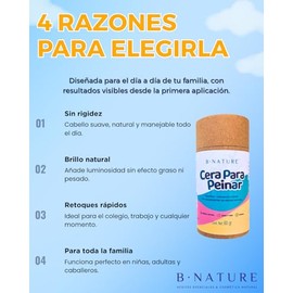 B Nature Cera para Peinar en Stick, Fijación Natural, Vegana, con Karité, Coco y Árbol de Té, Cruelty Free, 60 g