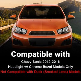 G-PLUS Headlight Assembly Right Passenger Side Compatible with Chevy Sonic 2012-2016(4-Door Sedan/4-Door Hatchback),Fit Headlight w/Chrome Bezel Models Only Halogen Clear Lens Black Housing Headlamp