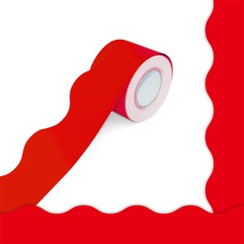 ERKE 60 Feet Bulletin Board Borders, Pure Red Scalloped Rolled Border Trim Board Border with Wavy Line Design Decoration for School, Classroom & Offices