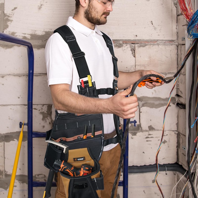 KUNN Leather Tool Vest for Men – Adjustable 37-Pocket Work