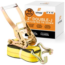 Ratchet Straps Heavy Duty - 2 Inch x 15 Foot Tie Down Straps Ratchet Operated with Double J Hooks - Ratcheting Moving Straps for Truck Bed and Car Cargo - Kayak and Motorcycle Tie Down Straps 10 Pack