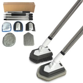 FRAXIR Floor Scrub Brush, 5 in 1 Tile Tub Scrubber with 56" Adjustable Long Handle and 5 No Scratch Scrubber Heads for Bathroom, Kitchen, Toilet, Bathtub