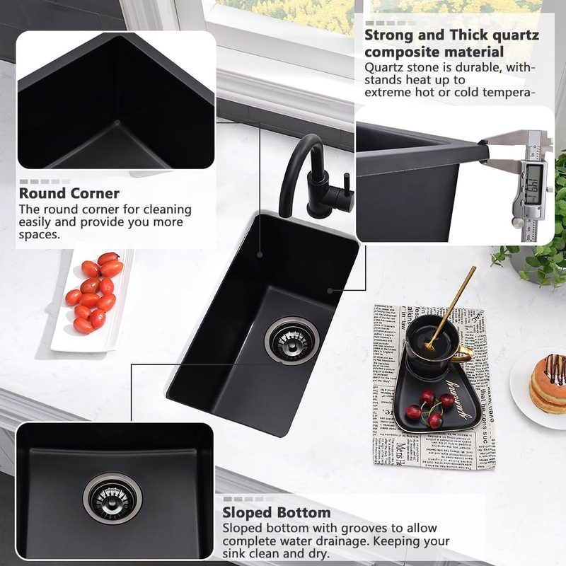 12 Inch Black Bar Sink Undermount-VASOYO 12x16 Rv Sink Kitchen