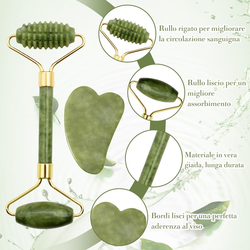 ZYKORT Kit Gua Sha of Jade and Jade Roller Face,