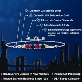 925 Silver and 10K Yellow Gold Red Created Ruby and Black Onyx and White Lab Grown Diamond Bracelet For Women | 2.17 Cttw | Gemstone July Birthstone | Round 5MM | Fully Adjustable 9 Inch