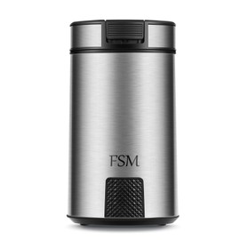 FSM Electric Coffee Grinder and Spice Mill with Safety Lock System – Rustproof Stainless Steel with Transparent Lid and Gripping Base – Grind Whole Beans, Seeds, Nuts, Herbs and Flaxseed (1.76 oz Capacity)