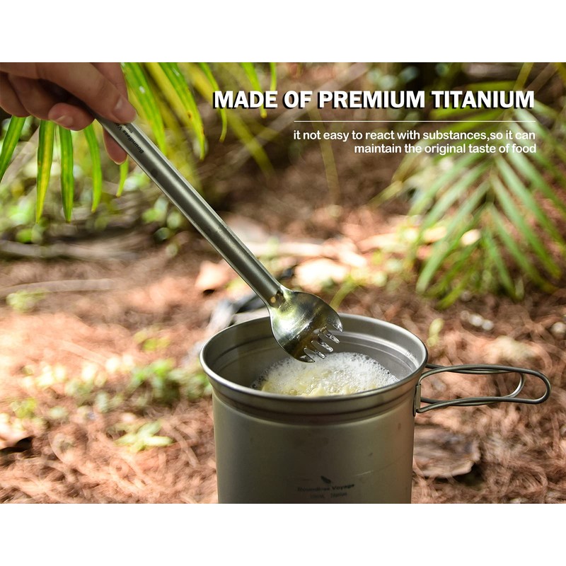 Boundless Voyage Outdoor Titanium Long Handle 220mm Spork Polished Titanium