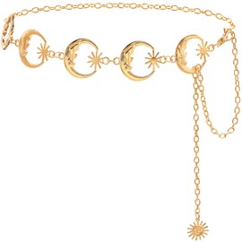 HIQUACC Metal Waist Chain Body Belly Belt Chains Jewelry Accessories for Women Girls (Moon Gold-XL)