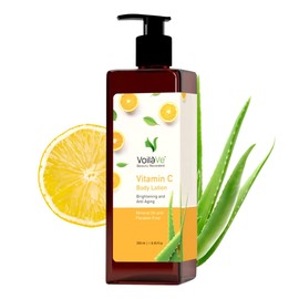 VoilaVe Loción corporal hidratante diaria con vitamina C, aloe vera, limón, reduce la apariencia de líneas finas y arrugas, se adapta a todos los tipos de piel, sin parabenos y aceite mineral, 8.45 onzas líquidas