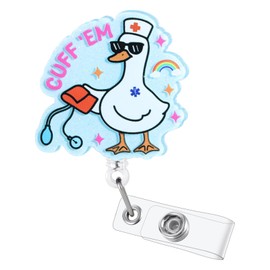 Cuff 'Em Duck Funny Pun Badge Reel, Cute Retractable ID Card Medical Badge Holder, Name Tag Work Badge Clip for RN LPN CNA MA ER Night Shift Nurse Doctor Coworker, Nurse Gifts