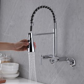 BANGPU Wall Mounted Kitchen Faucet with Sprayer 8 Inch Center Put Down Kitchen Sink Faucet Dual Handles Commercial Sink Faucet,Chrome