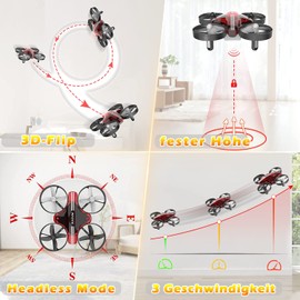 ATOYX Mini Drone for Kids & Beginners, Indoor Portable Hand Operated/RC Nano Helicopter Quadcopter with Auto Hovering, Headless Mode & Remote Control, Children's Day Gift for Boys and Girls -Red.4-blade design delivers greater stability and increased thrust.