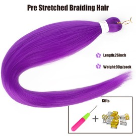 Pre-stretched Braiding Hair Professional Easy Crochet Braid Hair 26 Inch 8 Packs Hot Water Setting Soft Synthetic Braiding Hair(26 inch light purple)