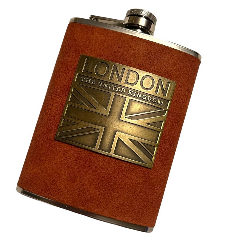 British Souvenir Stainless Steel Hip Flask with London Union Jack